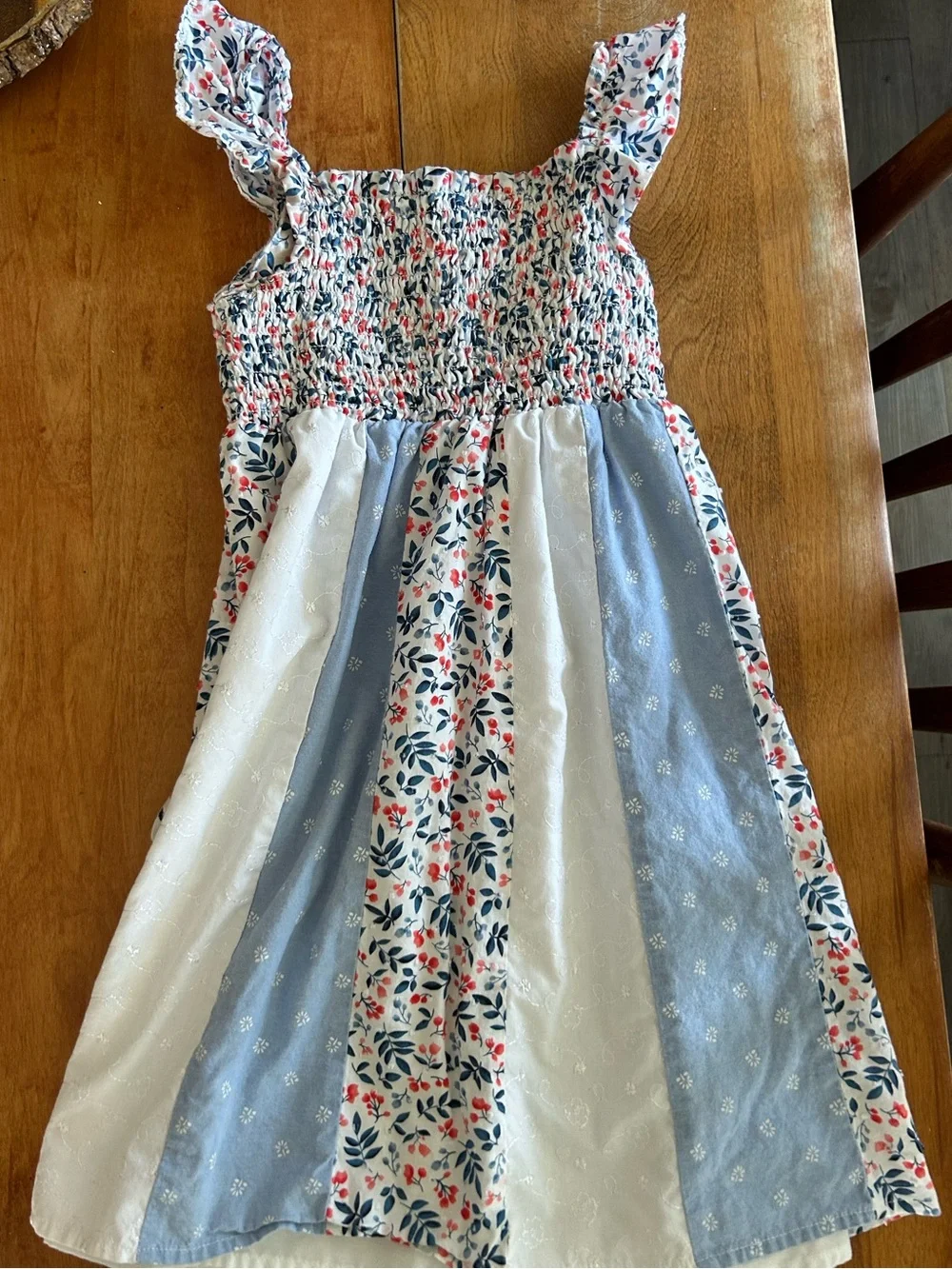 Penelope Mack Blue, White & Coral Floral Smocked Sundress